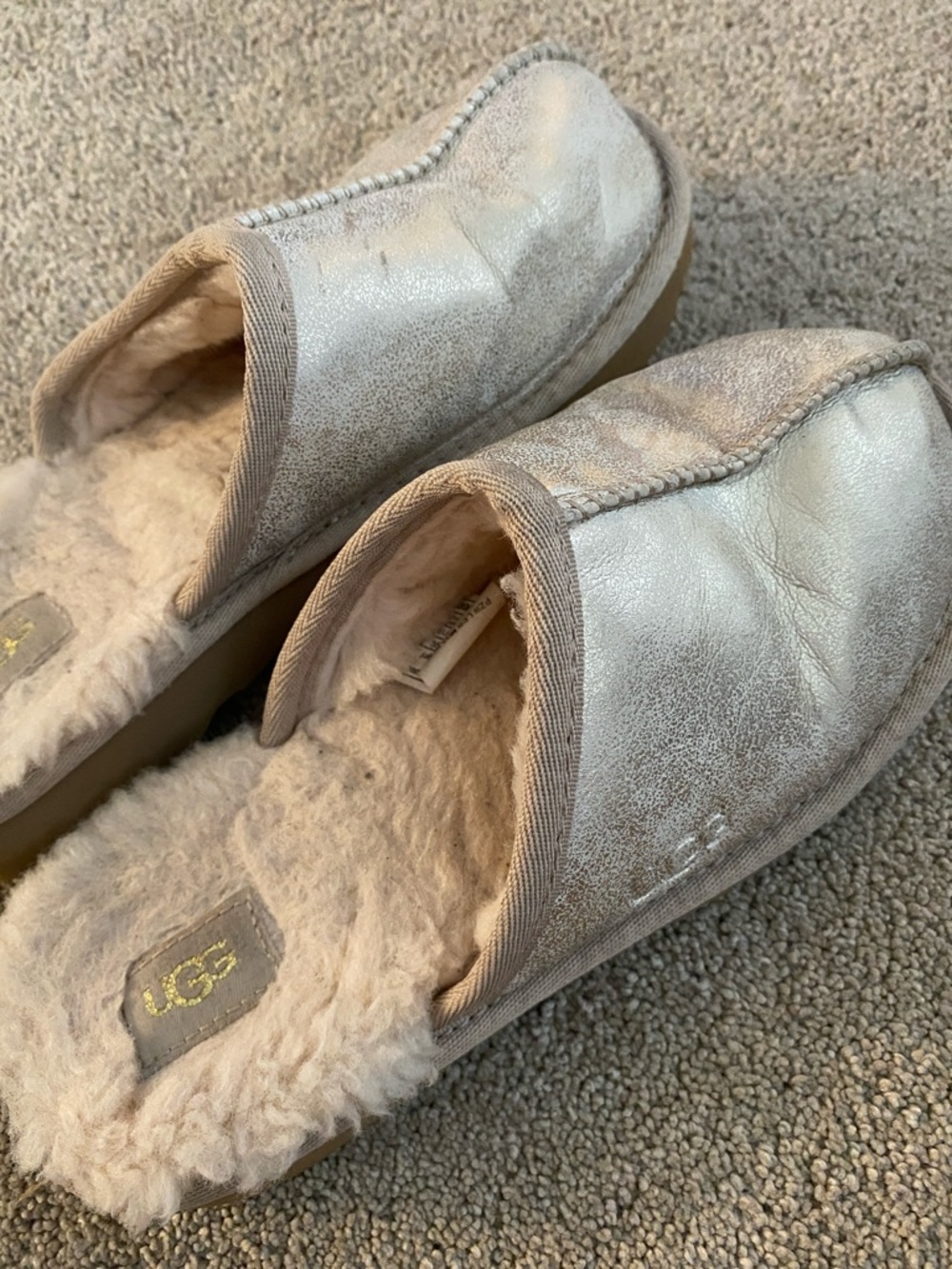 UGG Women's Metallic Silver Shearling Slip-On Slippers